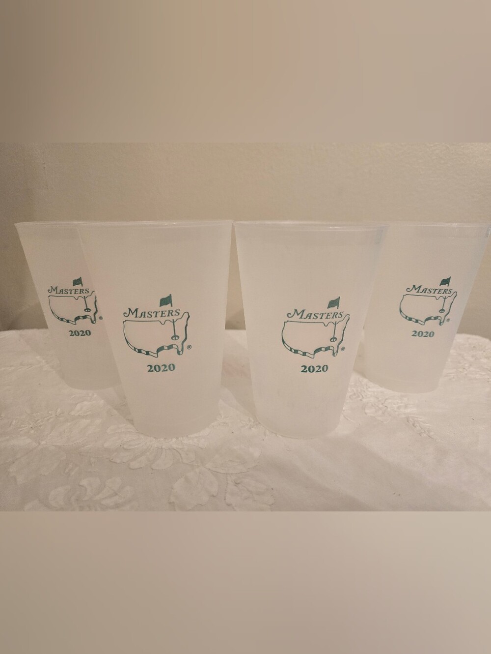 Masters Frosted Tournament Plastic Cups with Green Logo From 2020 - Set of 4